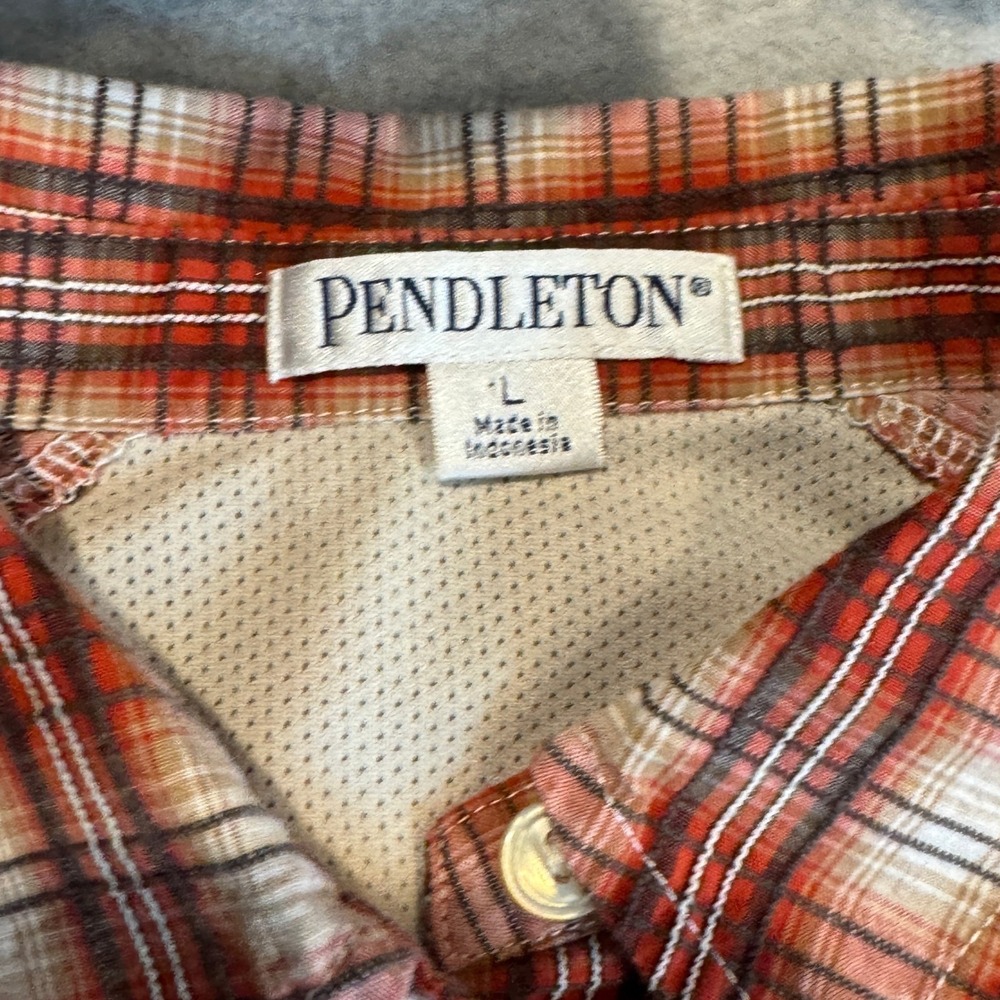 Pendleton Vented Long Sleeve Button Up Shirt Womens Large Red Tan Plaid Cotton - Picture 6 of 15